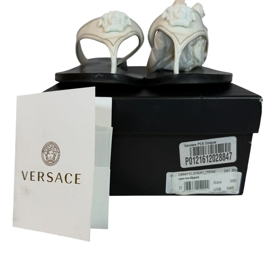 Versace Medusa Head White Patent Leather Thong Sandals Flat Slippers 39.5